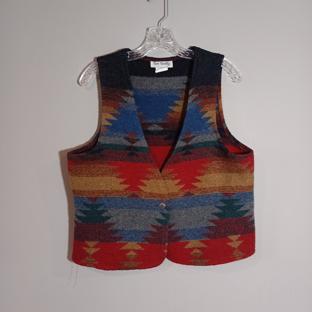 Twenty Southwestern Patterned Vest in Red, Blue, Gold, Green, Gray